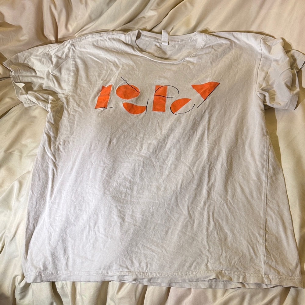 Laufey Light Gray Graphic Tee with Orange Abstract Laufey Tour Print